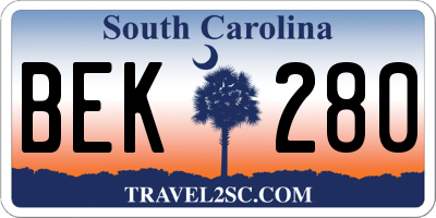 SC license plate BEK280
