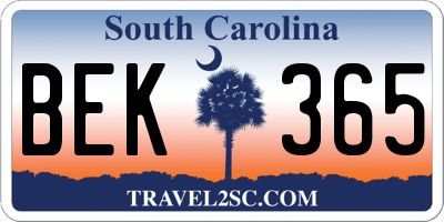SC license plate BEK365