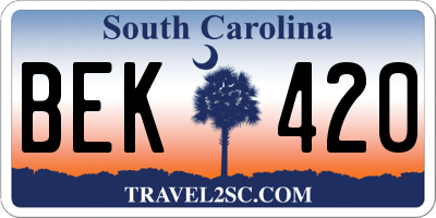 SC license plate BEK420