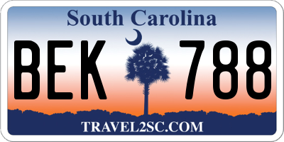 SC license plate BEK788