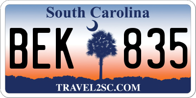 SC license plate BEK835