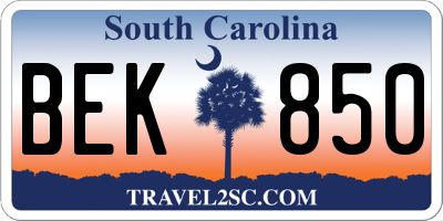 SC license plate BEK850