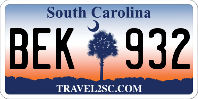 SC license plate BEK932