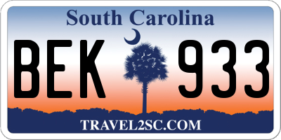 SC license plate BEK933