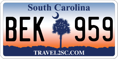 SC license plate BEK959