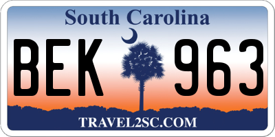 SC license plate BEK963