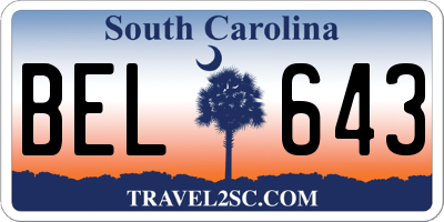 SC license plate BEL643