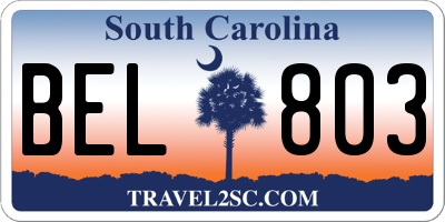 SC license plate BEL803