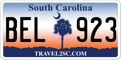 SC license plate BEL923
