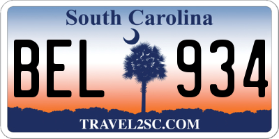 SC license plate BEL934