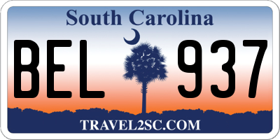 SC license plate BEL937