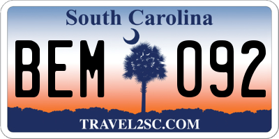SC license plate BEM092