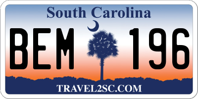SC license plate BEM196