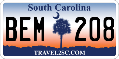 SC license plate BEM208