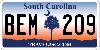 SC license plate BEM209