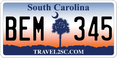 SC license plate BEM345