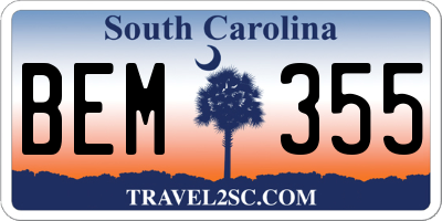 SC license plate BEM355