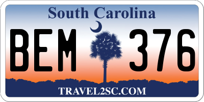 SC license plate BEM376