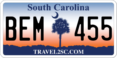 SC license plate BEM455