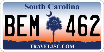 SC license plate BEM462