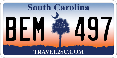 SC license plate BEM497