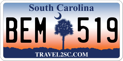 SC license plate BEM519