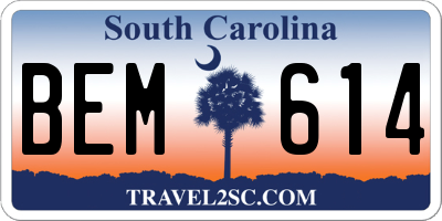 SC license plate BEM614