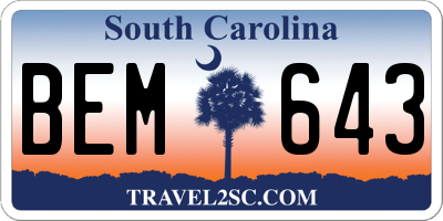 SC license plate BEM643