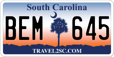 SC license plate BEM645