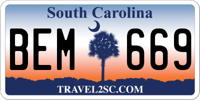 SC license plate BEM669