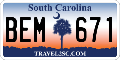 SC license plate BEM671