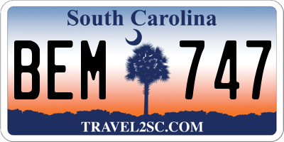 SC license plate BEM747