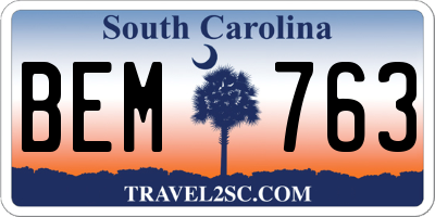 SC license plate BEM763