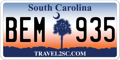 SC license plate BEM935