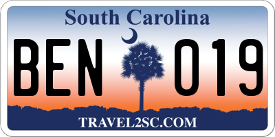 SC license plate BEN019