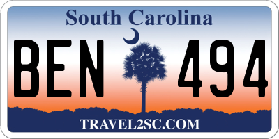 SC license plate BEN494