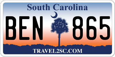SC license plate BEN865