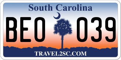 SC license plate BEO039