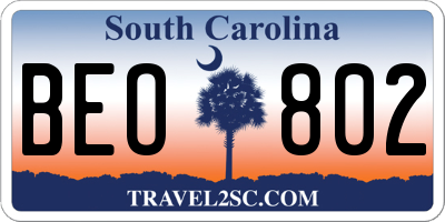 SC license plate BEO802