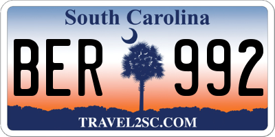 SC license plate BER992