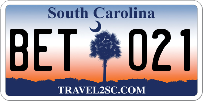SC license plate BET021