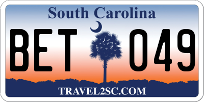 SC license plate BET049