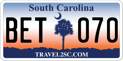 SC license plate BET070