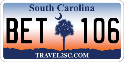 SC license plate BET106