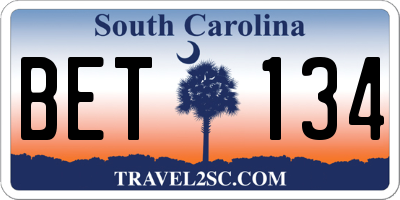 SC license plate BET134