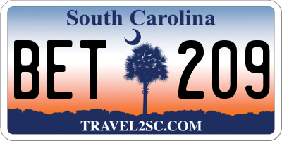 SC license plate BET209