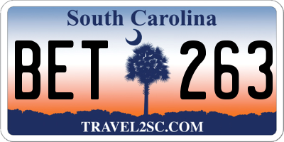 SC license plate BET263