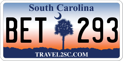 SC license plate BET293