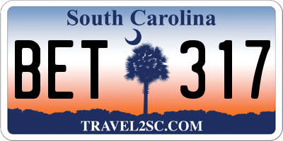 SC license plate BET317