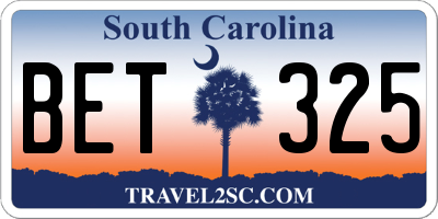 SC license plate BET325